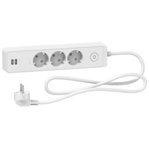 شنايدر إليكتريك مشترك Unica Extend بـ 3 مداخل Schuko مع 2 مدخل USB، كابل 1.5 متر، أبيض